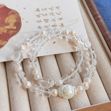 Double circle white crystal + shell beads