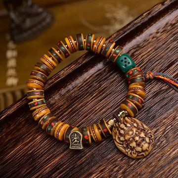Buddha Stones Tibetan Camel Bone Dice Tassel Protection Bracelet