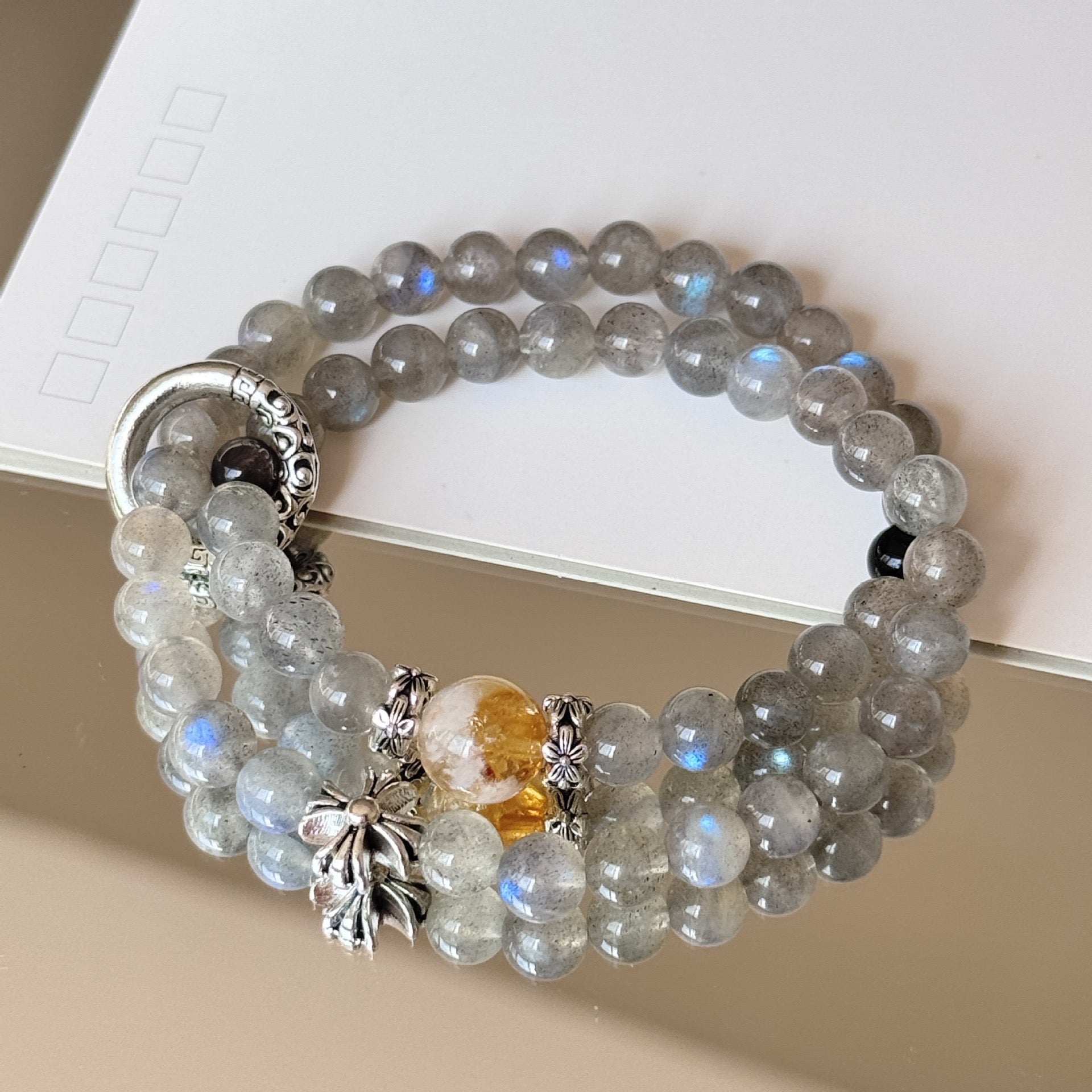 Gray Moonlight Silver Ring Double Ring