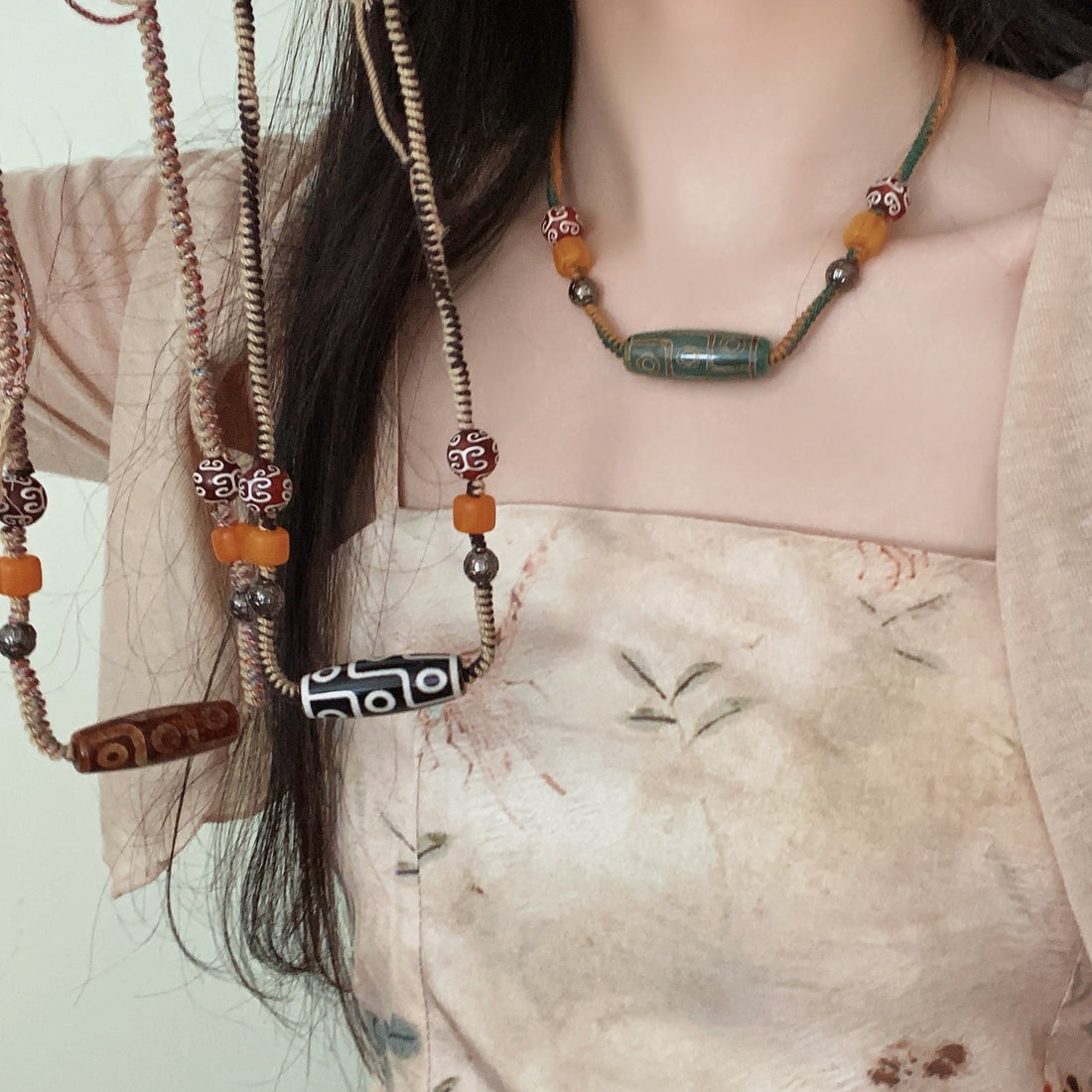 New Chinese style nine-eye dzi necklace for women ethnic style
